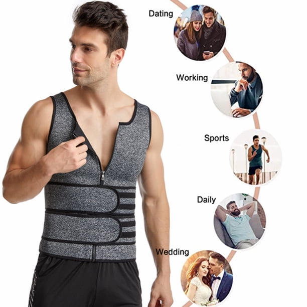 Corsé con control de barriga para hombre chaleco moldeador de cuerpo de neopreno con cremallera cinturón doble ajustable