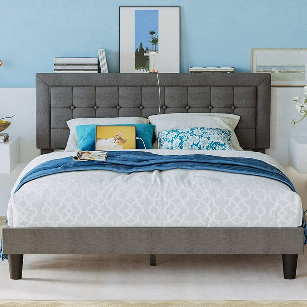 ANCTOR Queen Bed Frame with USB Ports, Platform Bed with Height