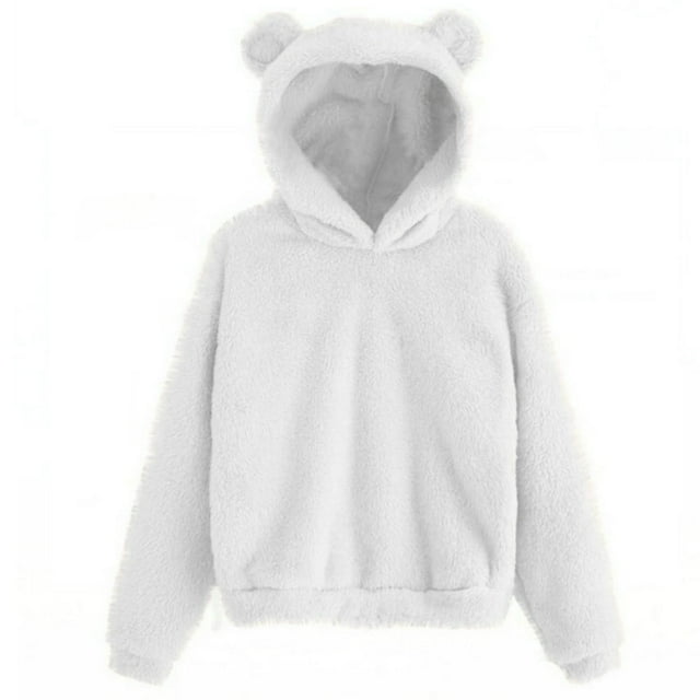 Chandail à Capuchon Ours pour Femmes, Chandail Molletonné Duveteux en Sherpa, Chandail à Capuche en Molleton, Pelucheux, Mignon, avec Oreilles, Kaki, TG