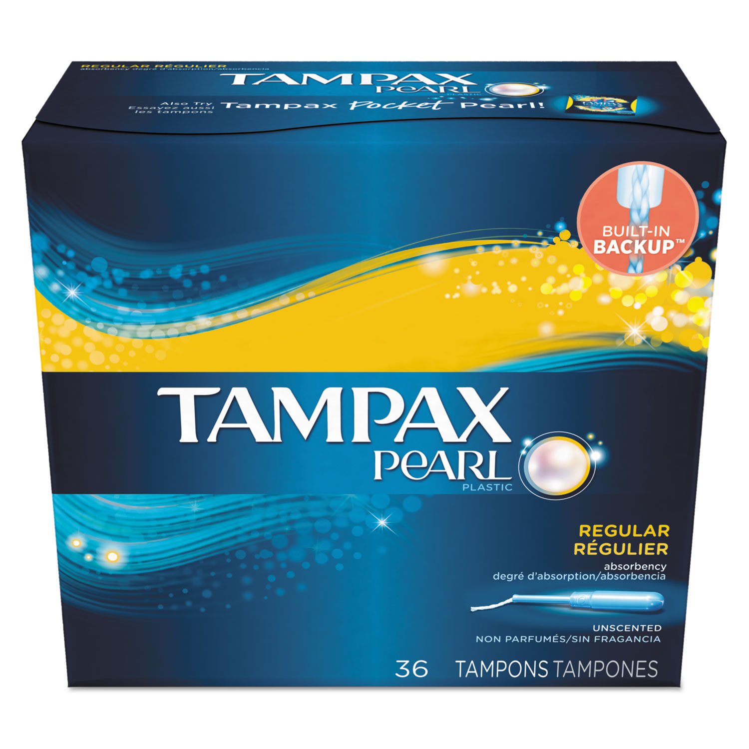 Tampax Pearl Tampons, Regular, 36/Box, 12 Box/Carton PGC71127