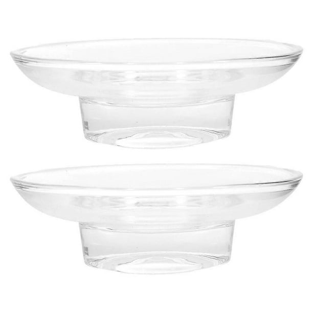 2pcs Transparent Glass Soap Dish Elegant Round Tray For Bathroom Countertop Non-slip Base Glass Soap Holder Bathroom Small Soap Bar Holder