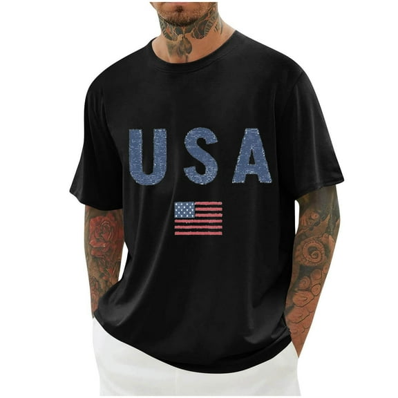 Men's 4th of July USA Flag T-Shirts Short Sleeve Crew Neck Tees Patriotic Distressed Casual Unisex Tops