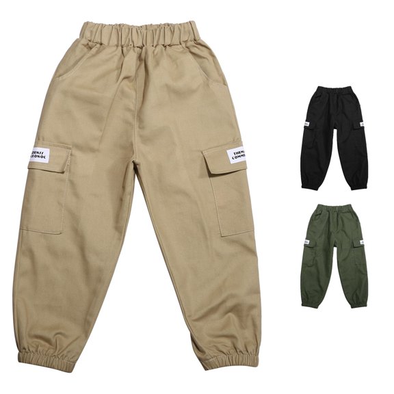FYDUU Boys Cargo Pants Kids Casual Cargo Pants Solid Color Elastic Waist Loose Sports Trousers Activewear Back To School Pants Joggers Versatile Pants 10-11 Years