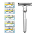 thumbnail image 1 of Adjustable Sharpness Manual Razor Set - Silver Shaving Tool with 1 Beard Shaver and 5 Replacement Blades, Durable & Portable Design for Personalized, Smooth Shaving on-the-Go, Suitable for All Facial, 1 of 6