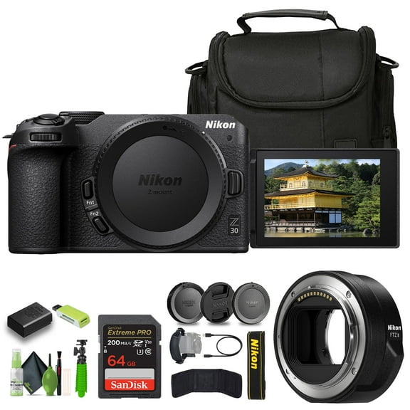 Nikon Z30 Mirrorless Camera 20.9MP Body 4K Video Bundle 64GB Card Tripod FTZ II Adapter (International Model)