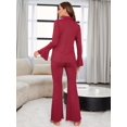 thumbnail image 4 of ebukurty Red Pajamas Sets for Women 2 Piece V-neck Flared Long Sleeve and Pans Sleepwear Sets, Sizes M-XL, 4 of 6