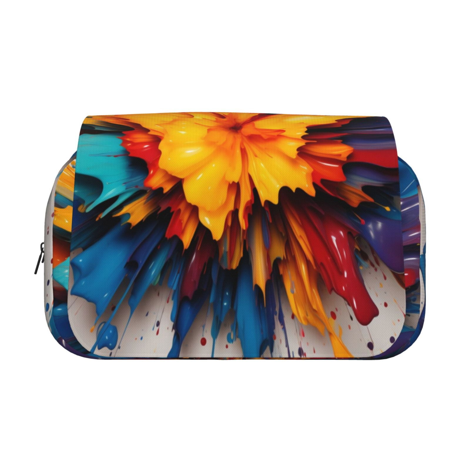 Rateoe Colorful Paint Print Pattern Double Clamshell Pen Case, Storage Organizer with Two Zipper Compartments– Holds Up to 50 Pencils & Pens