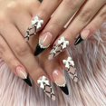 thumbnail image 1 of Uñas postizas adhesivas GJJBQTT de 24 piezas, negras, con moño, strass y perlas, 1 of 7