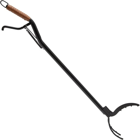 Dragonfire Log Grabber - 40" Long Fire Pit Tong with Durable Steel Shaft, Ergonomic Leatherette Handle, Triple Prong Design, and Heat-Resistant Black Coating
