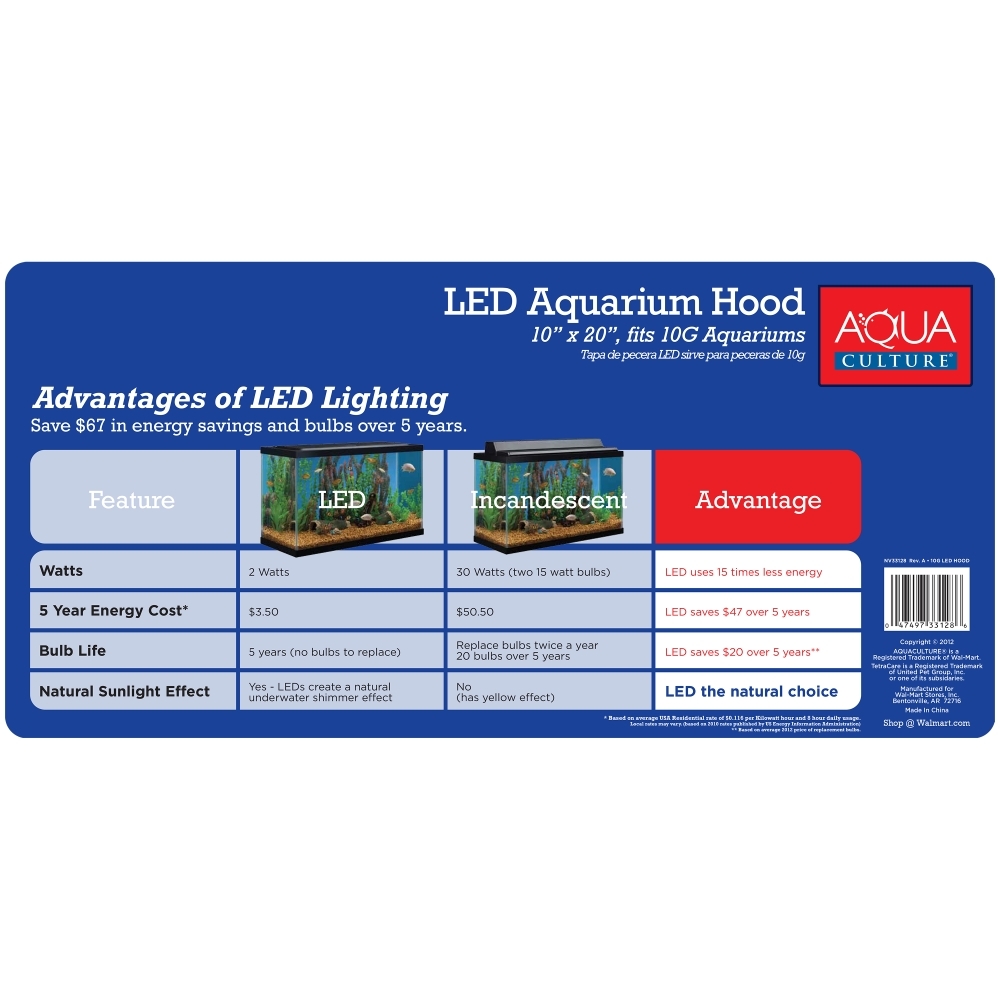 Aqua Culture LED Aquarium Hood for 10Gallon Aqua Culture Aquariums