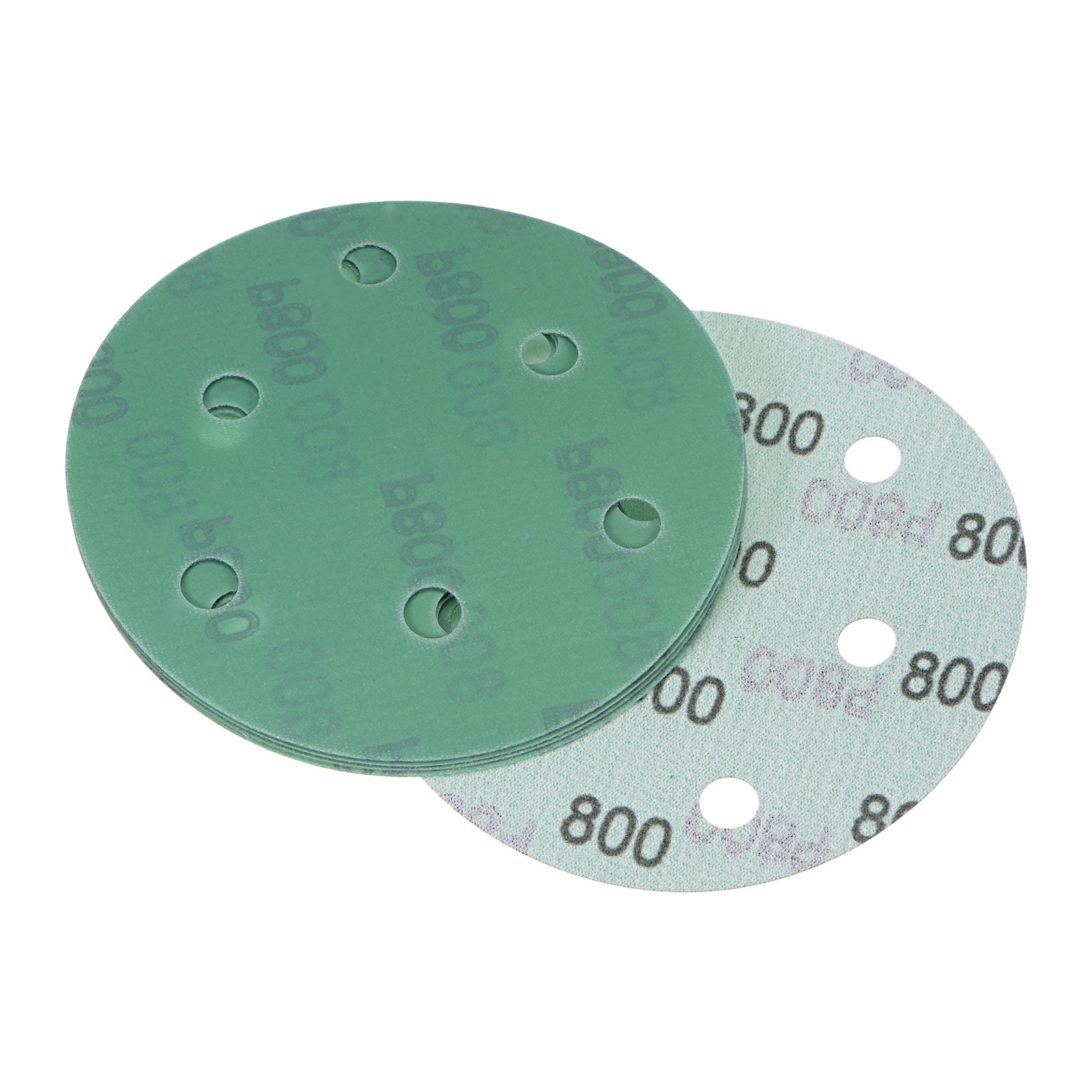 5 Pack Green Film Sandpapers 800 Grits 5" Hook and Loop Backed Random