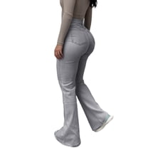 vauyc Polyester Jeans —— Ladies' Street Fashion High-Waisted Stretch Slim Jeans with Pockets Flared Light Gray S