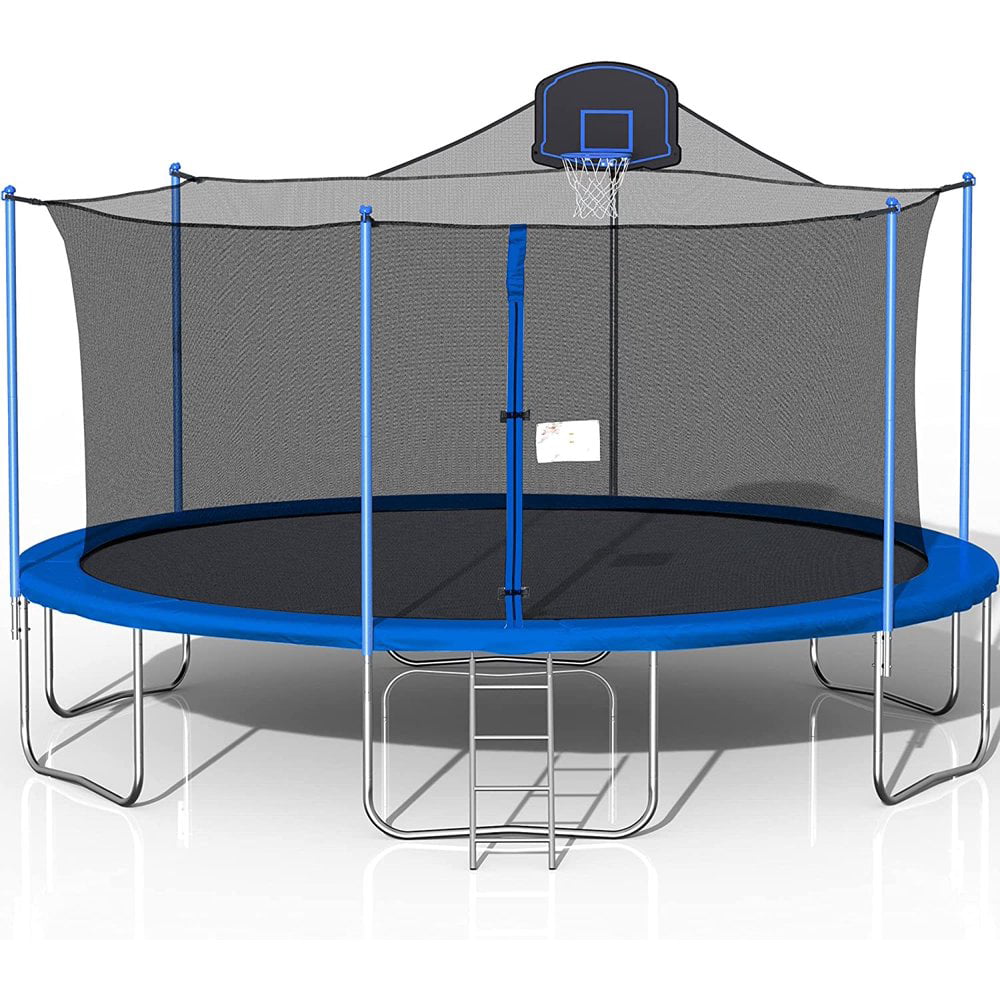 JAPower 16 feet Trampoline with Enclosure for Adults Kids, Outdoor with Basketball Hoop, 2021 Upgraded Capacity 1000lbs, ASTM Approved Heavy-Duty Fitness Trampoline for Backyard for 8-9 Kids