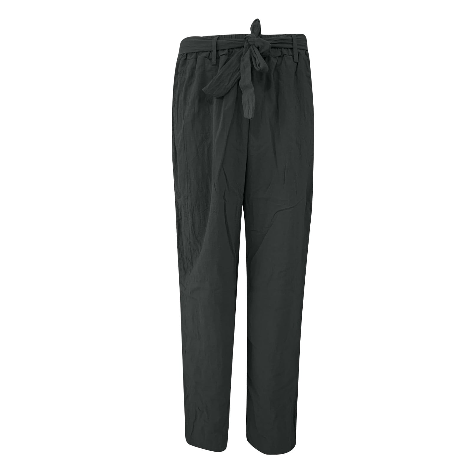 Zpanxa Linen Pants for Women Fashion Solid Color Sashes Straight