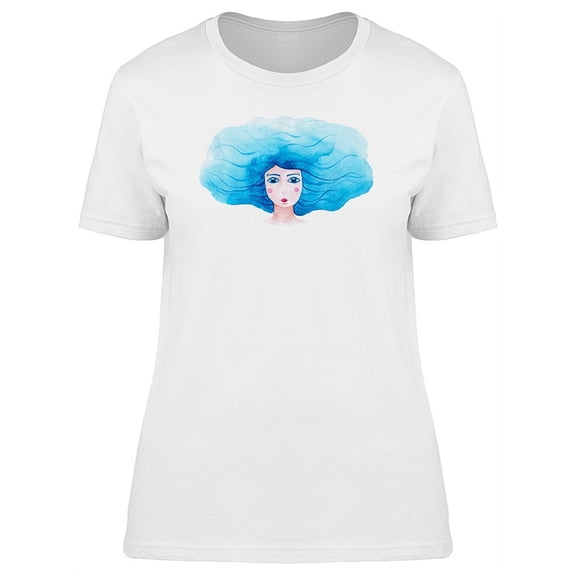Cute Blue Hair Mermaid Lady T-Shirt Women -Image by Shutterstock, Female Medium