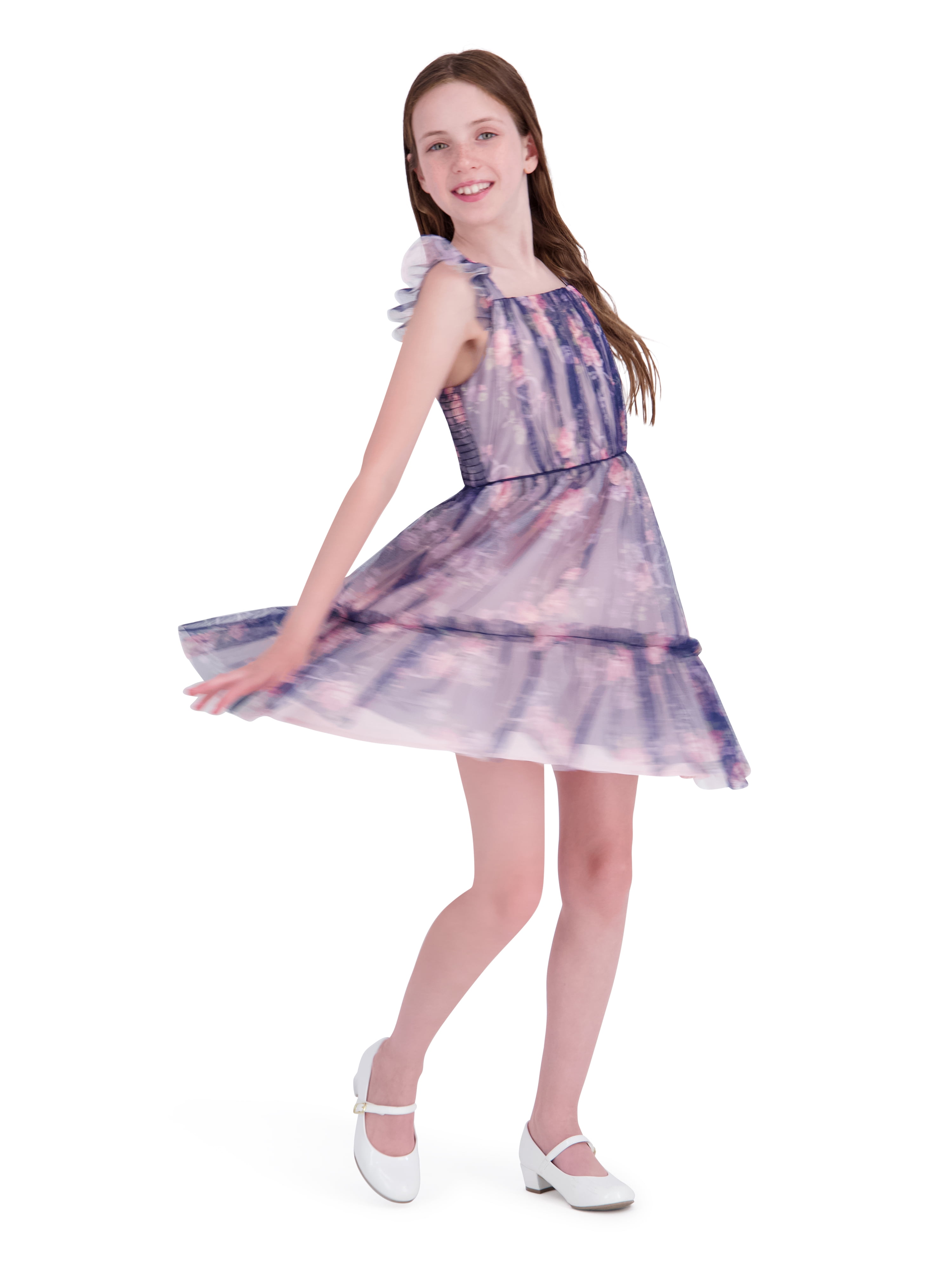 Kensie Girl Sleeveless Printed Soft Mesh Navy Dress, Sizes 4-16