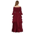 thumbnail image 4 of IROOZIGOTO Womens Medieval Renaissance Maxi Dress Off Shoulder Long Flare Sleeve with Brown Lace Up Corset Belt Halloween Cosplay Costume, 4 of 9