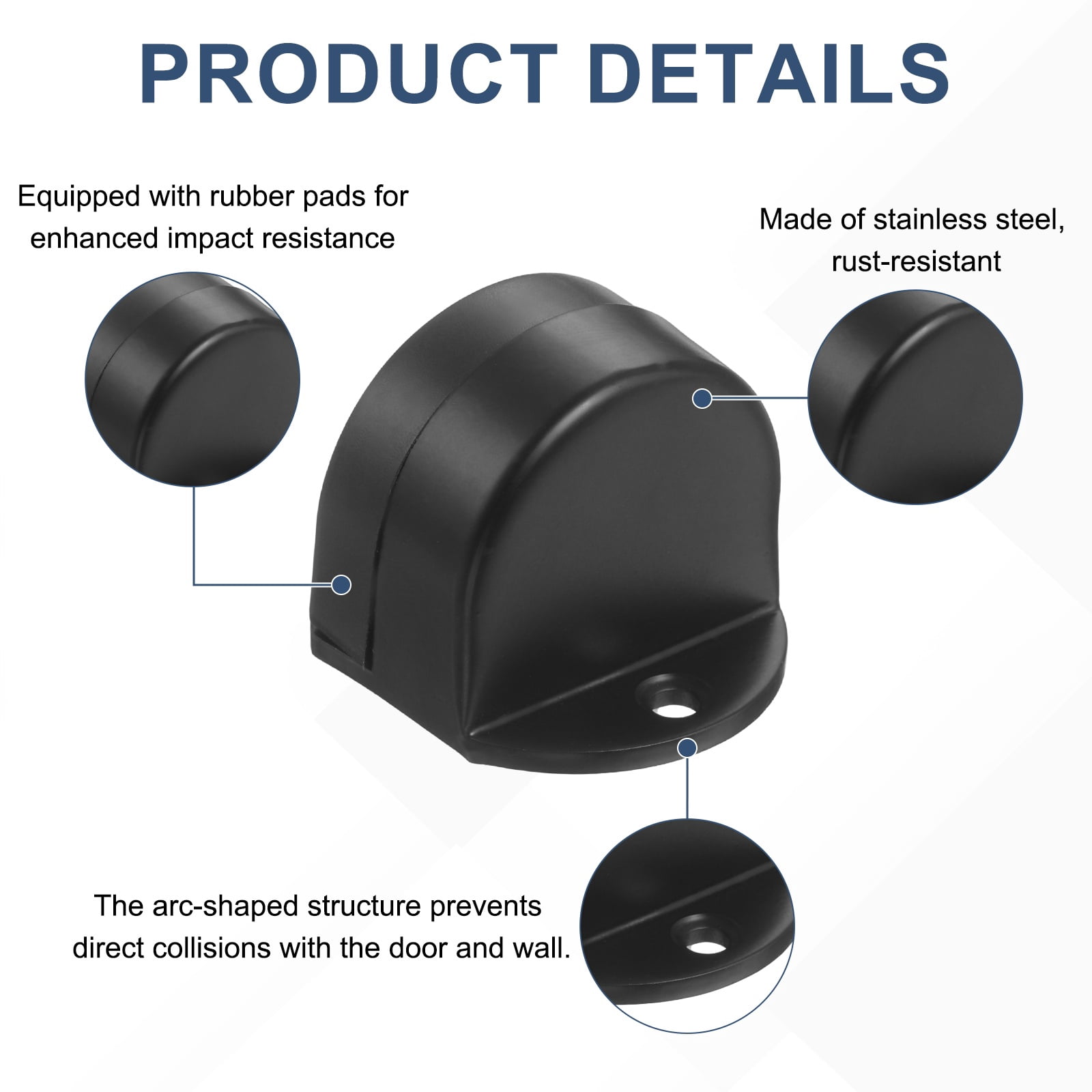 Uxcell 4 Pack Low Dome Floor Door Stop, 1.5" H x 1.65" W Stainless Steel Door Stopper, Rubber Bumper Wall Protector with Screws&Adhesive Tape for Bedroom Bathroom Office, Black