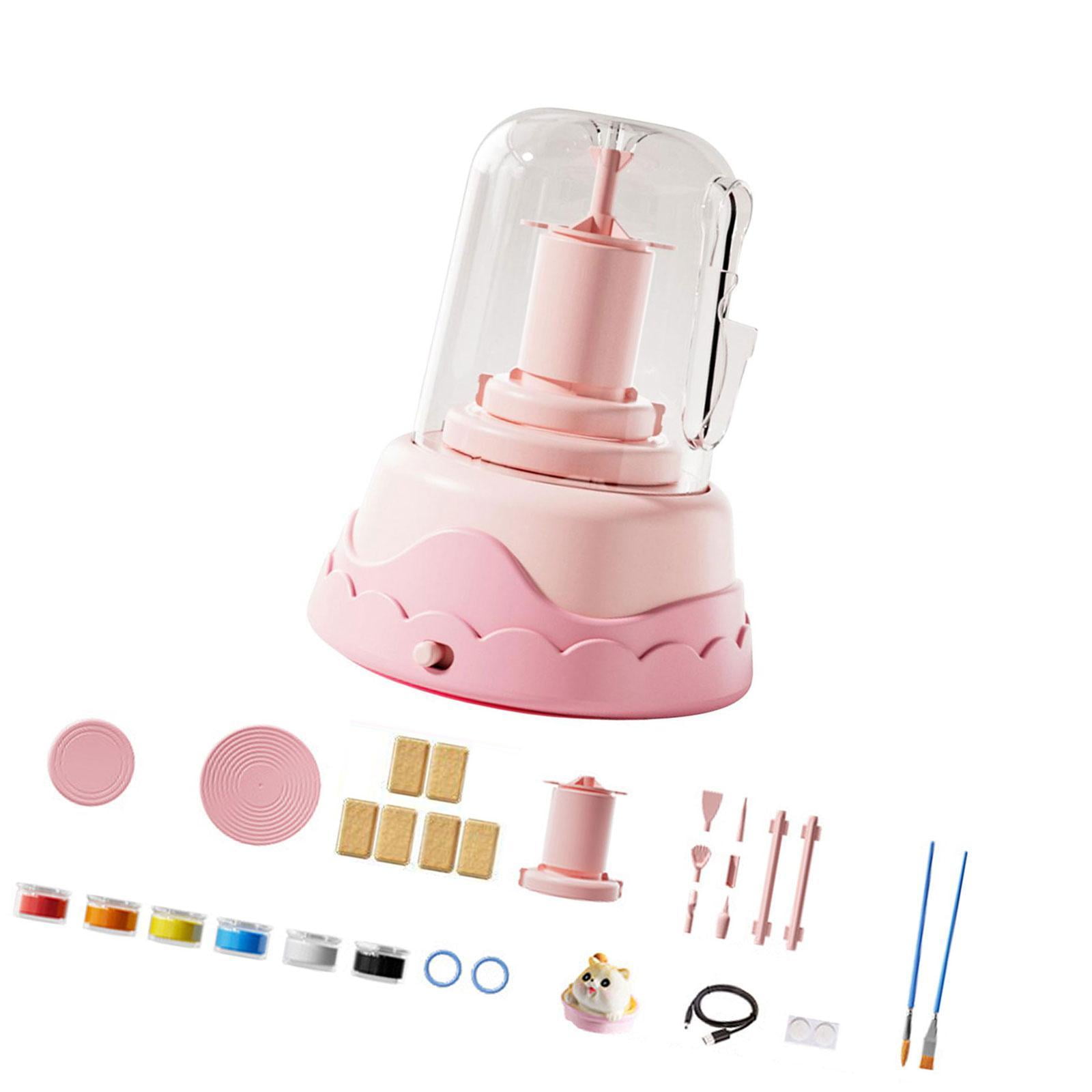 Sharprepublic Kids Electric Pottery Wheel Set Craft Making Kit Diy Creative Education Toys Children in Parents Interactive Toy Ceramic Machine Pink 6 Clay
