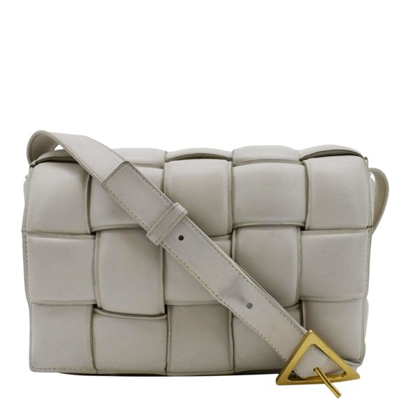 Pre-Owned BOTTEGA VENETA Padded Cassette Leather Crossbody Bag Plaster