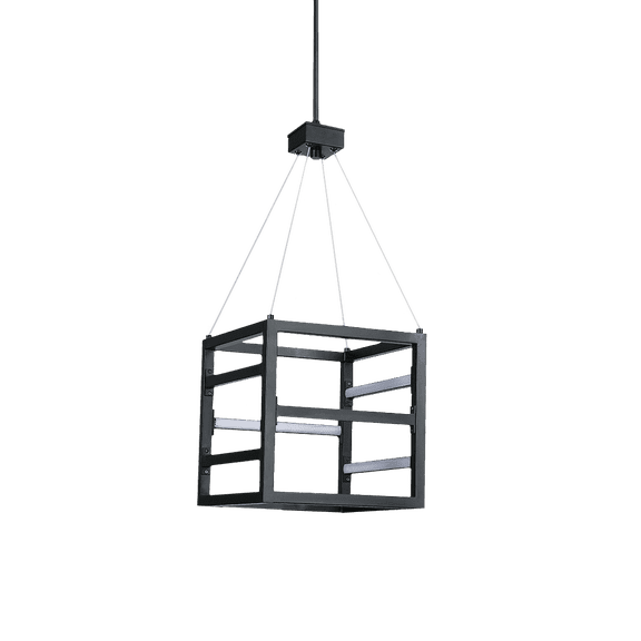Vivio Lighting 12" Modern Geometric Cube LED Pendant Light, Black Metal Hanging Square Lantern, 4000K Cool White