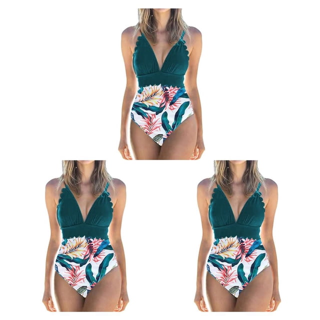 Sonducket Traje de baño sin mangas con espalda abierta para mujer, traje de baño con relleno para fiesta de natación, ropa de playa azul + flor roja 2XL Flor azul + roja 2XL 3piezas Sonducket CBP218361
