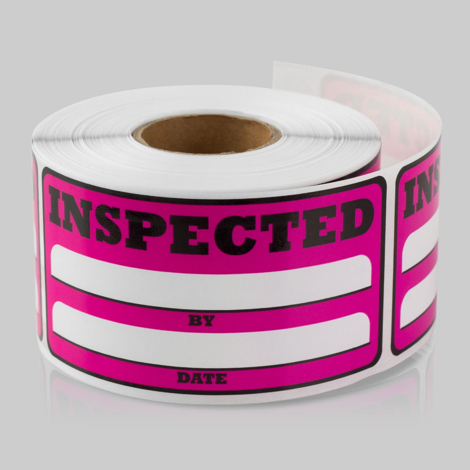 Inspected Stickers (3 x 1.5 inch, 300 Stickers per Roll, Pink 2 Rolls