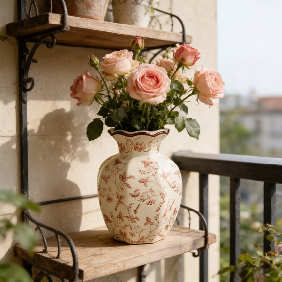 Cheapark Blue And White Ceramic Vase Flower Holder Red Branch Art Design Living Room Indoor Elegant Home Decor Ornament