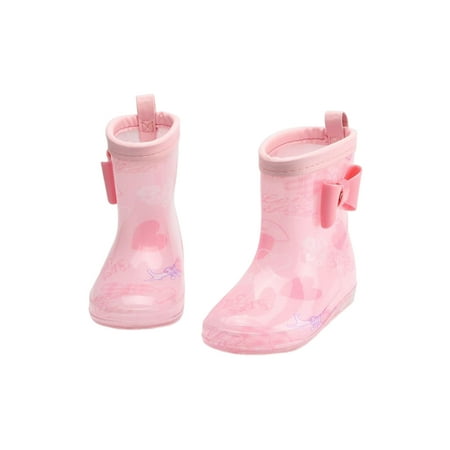 

Crocowalk Kids Waterproof Booties Slip Resistant Rain Boot Wide Calf Rubber Boots Boys Girls Garden Shoes School Lightweight Cartoon Rainboot Pink Bow 6.5C