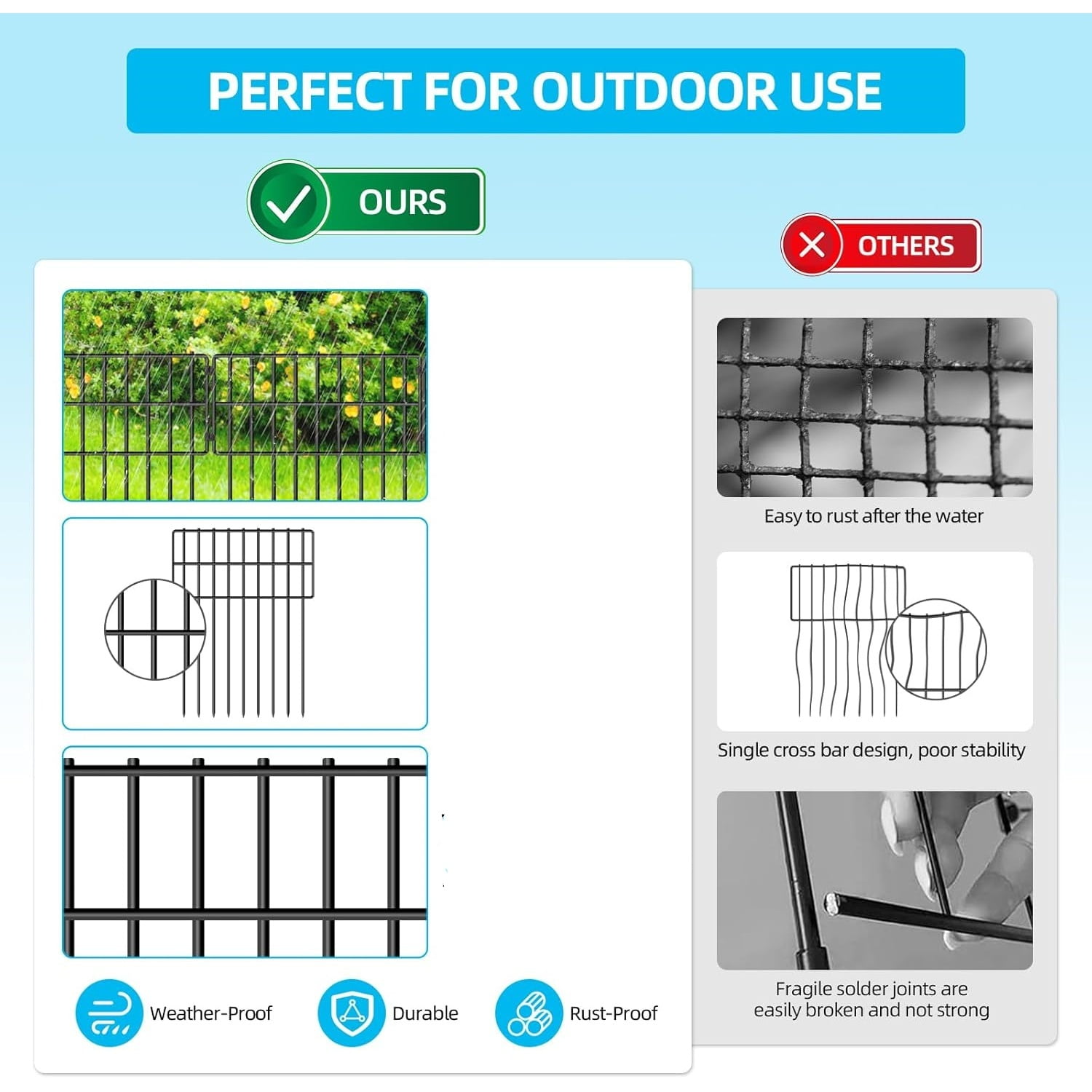 25 Panels Garden Fencing Animal Barrier, 17in (H) X 27ft (L) Dog Dig Fence Barrier, 1.25in Gap Rustproof Metal Stakes Decorative Garden Fence, Ground Defense Border Fence for Outdoor, Yard, Patio