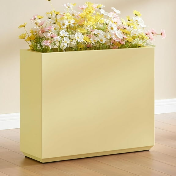 Metallic Heavy Outdoor Span Planter Box, Long and Tall Divider Planters, Flower Pot, Container 30Lx10Wx24H, Bright Yellow, No Assemble and Seamless 30.8 Pounds