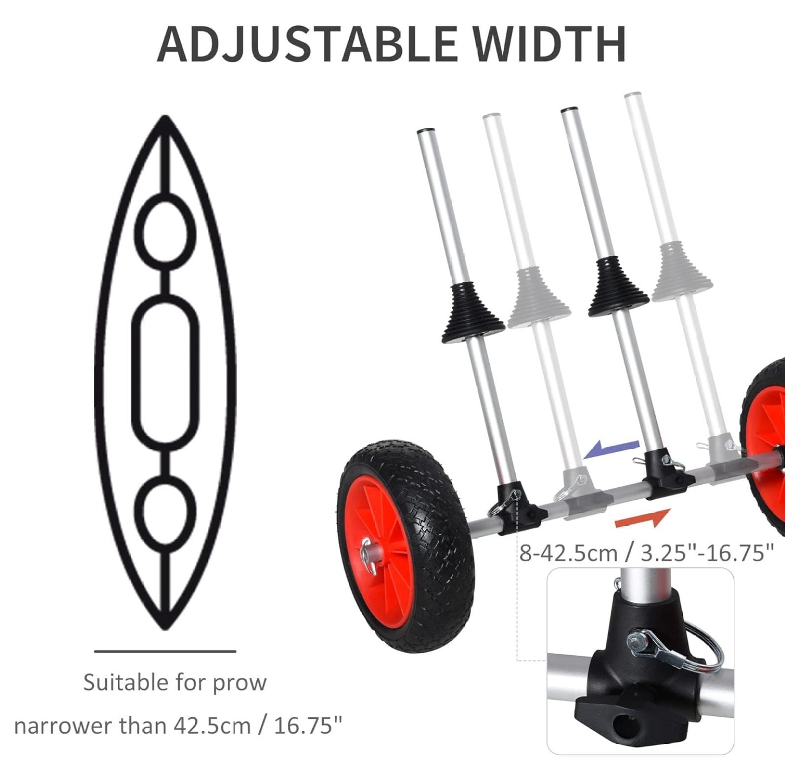 Kayak Cart, Trolley Trailer Kayak Wheels with Strong Aluminum Frame, Adjustable Width Crossbar, & Large Tires