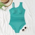 thumbnail image 6 of VISALY Women's One Piece Swimsuit One Shoulder Scalloped Ribbed Swimsuits Slimming Bathing Suit Full Coverage Modest Slimming Swimwear Tummy Control One Piece Beach Bathing Suit Mint Green Xl, 6 of 7