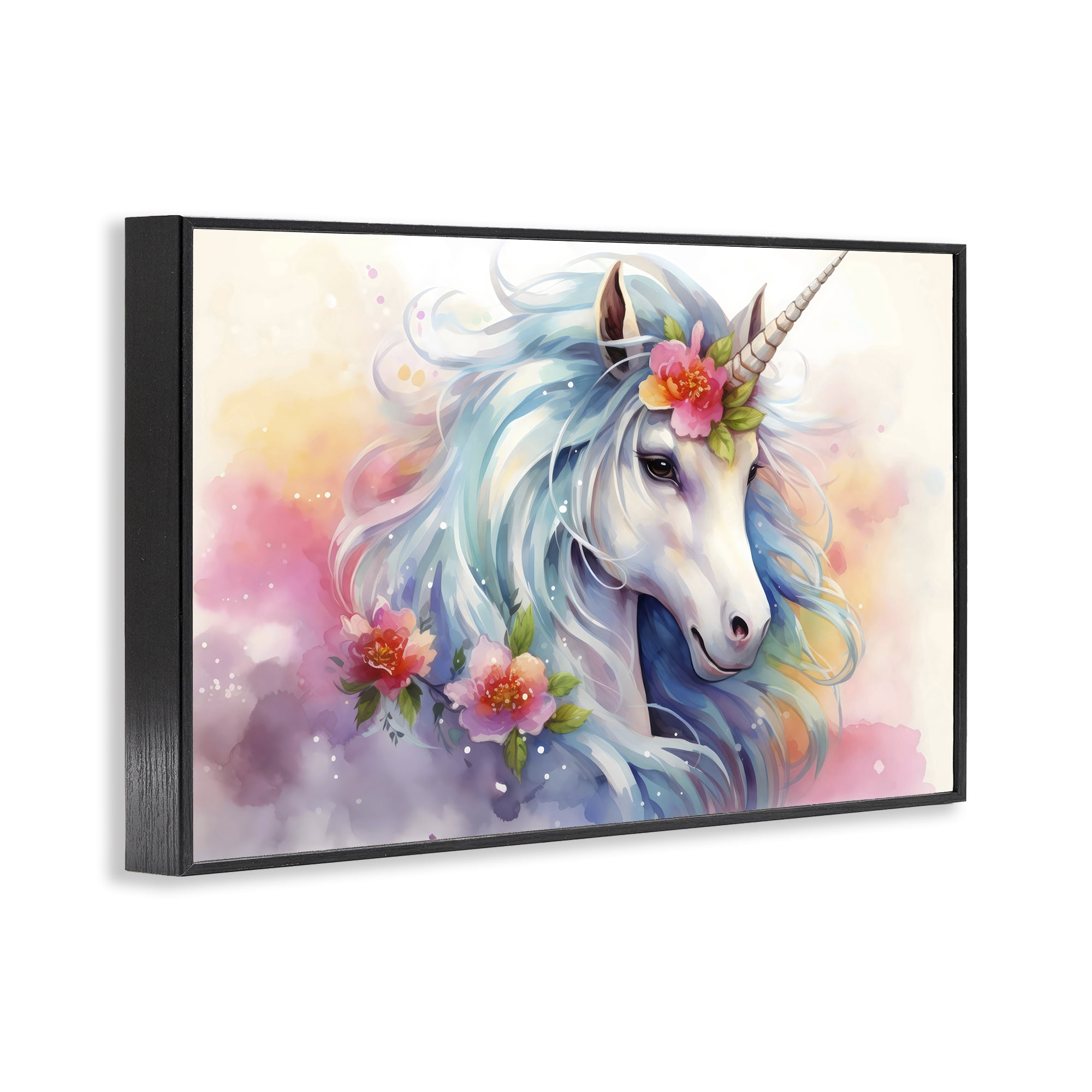Stupell Industries Magical Unicorn with Blossoms Black Framed Giclee Art, design by Creative Studio