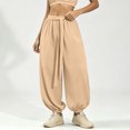 thumbnail image 4 of cocolona Womens Casual Loose High Waist Harem Pants Solid Color Elastic Waist Drawstring Travel Yoga Pants, 4 of 5