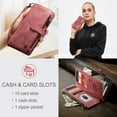 thumbnail image 5 of Wallet Case Compatible with Google Pixel 8A, Multifunctional Magnetic Closure Folio Case, [RFID Blocking] Durable PU Leather Flip Lanyard Strap Wristlet Zipper Card Holder Phone Case, Red, 5 of 10