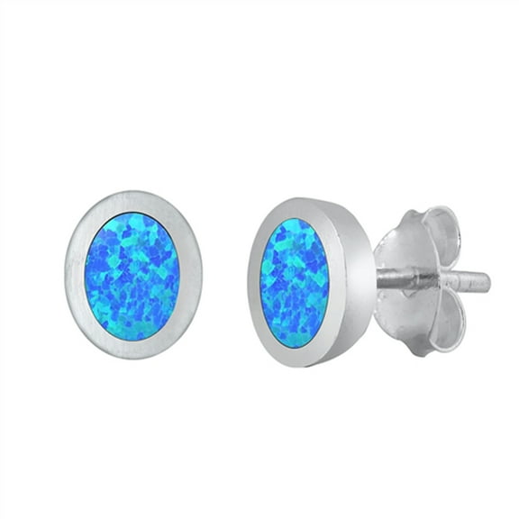 Sterling Silver Oval Modern Earrings Blue Simulated Opal 925 New Jewelry Female Unisex