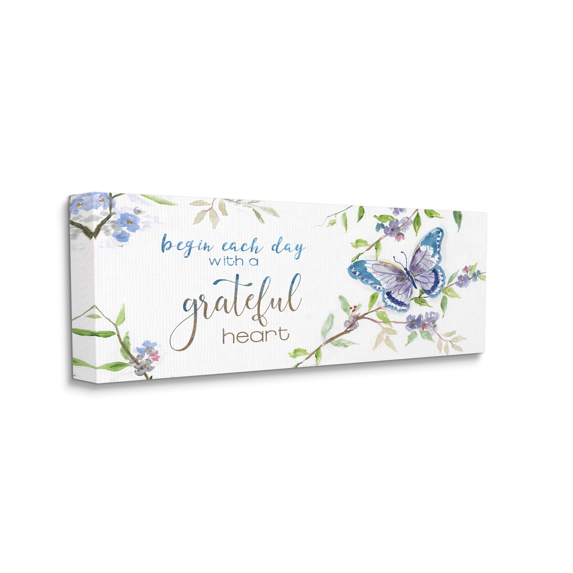 Stupell Industries Begin Day with Grateful Heart Floral Blossom Motivational,40 x 17, Design by Nan
