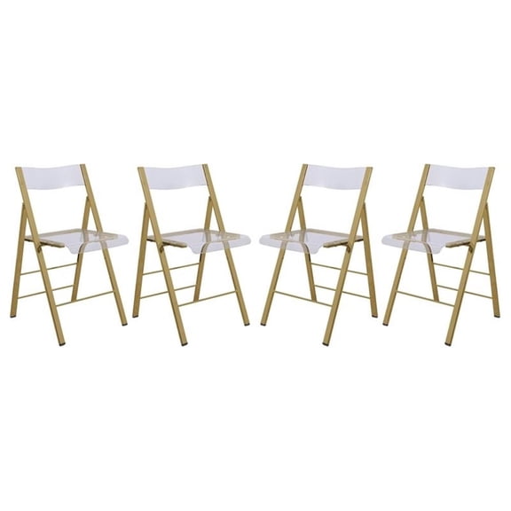 Pemberly Row Modern Acrylic Gold Dining Folding Chair in Clear Set of 4