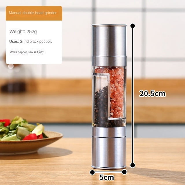 Pepper Grinder 2 in 1 Stainless Steel Manual Salt and Pepper Mill Grinder Spice Shakers Kitchen Tools Accessories for Cooking
