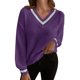 thumbnail image 1 of Suéter de Punto Gibobby Casual para Mujer Cuello en V Bloqueo de Color Manga Larga Morado M, 1 of 5