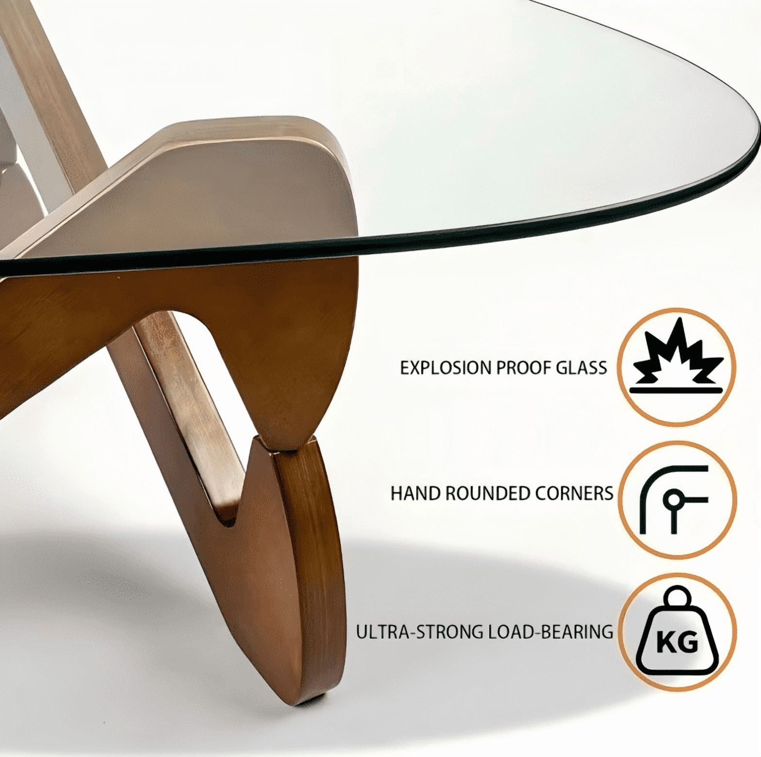 Modern Triangle Glass Coffee Table, Irregular Wooden Base Abstract Side End Table for Living Room, Study, Office, Hotel, Balcony,Wood