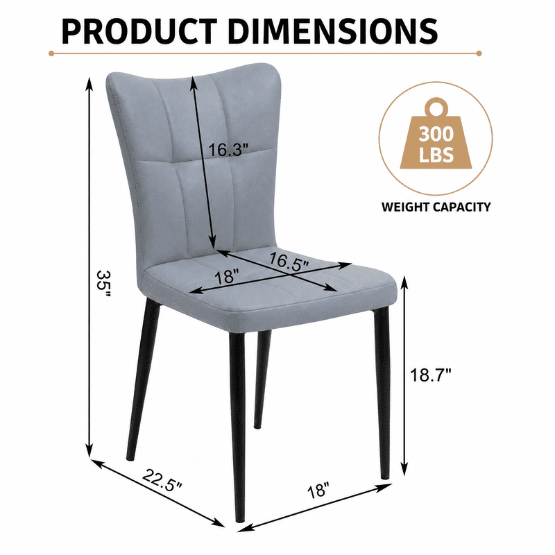 Euroco Upholstered Dining Chairs Set of 2, Modern Kitchen Chairs with High Backrest & Metal Legs for Kitchen Dining Room,Grey