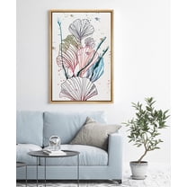 PixonSign Framed Canvas Print Wall Art Orange, Green, Purple Flower Line Art Floral Wilderness Illustrations Modern Art Glam Multicolor Pastel for Living Room, Bedroom, Office - 24"x36" Natural