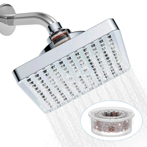 BTideas Cabezal de Regadera de Alta Presión con Filtro, Cabezal de Regadera de Lluvia Giratorio de 6'' 360° con 20 Filtros de Escenario