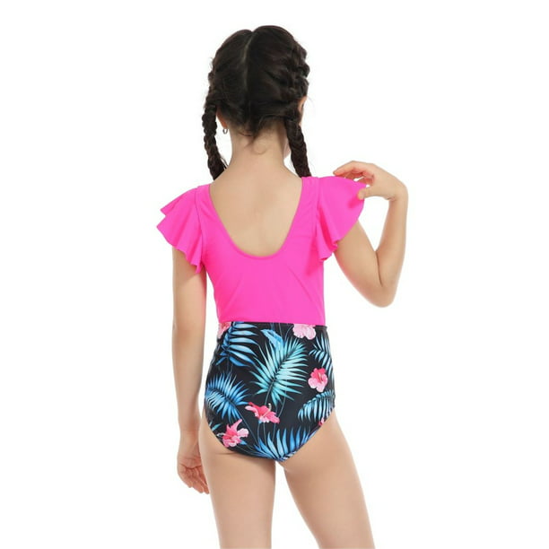 TOWED22 Baby Girl Swimsuit Teen Kids Girls Swimsuits One Piece Kids Black  Swimsuits Chest Pads Girl Sun Ruffler Sleeves Floral Prints Cute Swimsuit