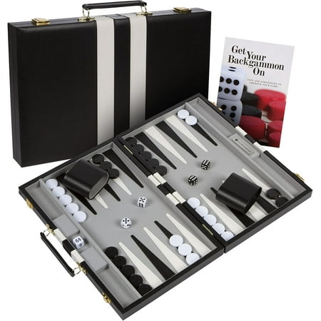 Get The Games Out Backgammon Set - Portable 15" Travel Size Classic Board Game Case - Black, Medium