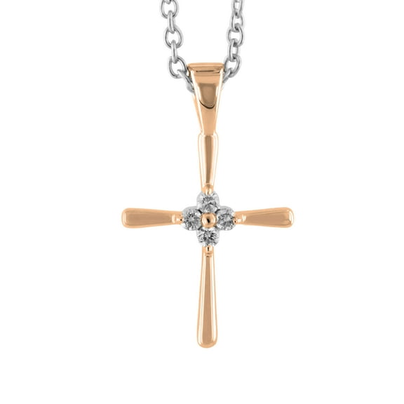 Dazzlingrock Collection 0.06 Carat (ctw) Round Lab Grown White Diamond Ladies Cross Pendant (Silver Chain Included), 18K Rose Gold