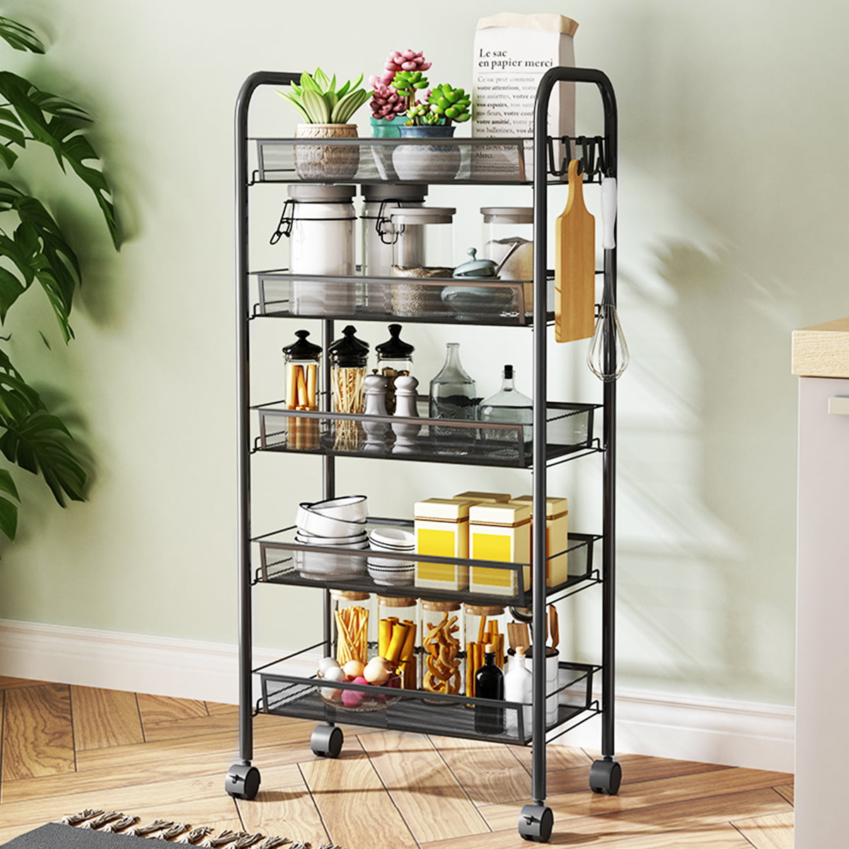 5-Tier Storage Cart Rolling Trolley Organizer Utility Cart with