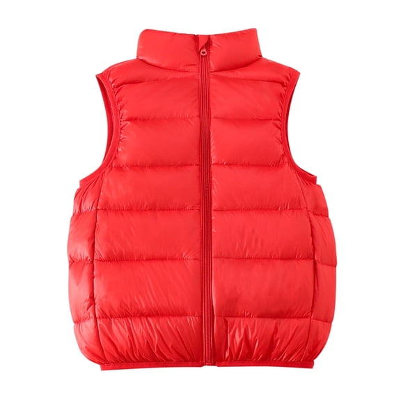 Light Down Puffer Vest for Girls Boys Stand Collar Full-zip Jacket Sleeveless Winter Cotton Outerwear 2-11 Years (11Y, Red)